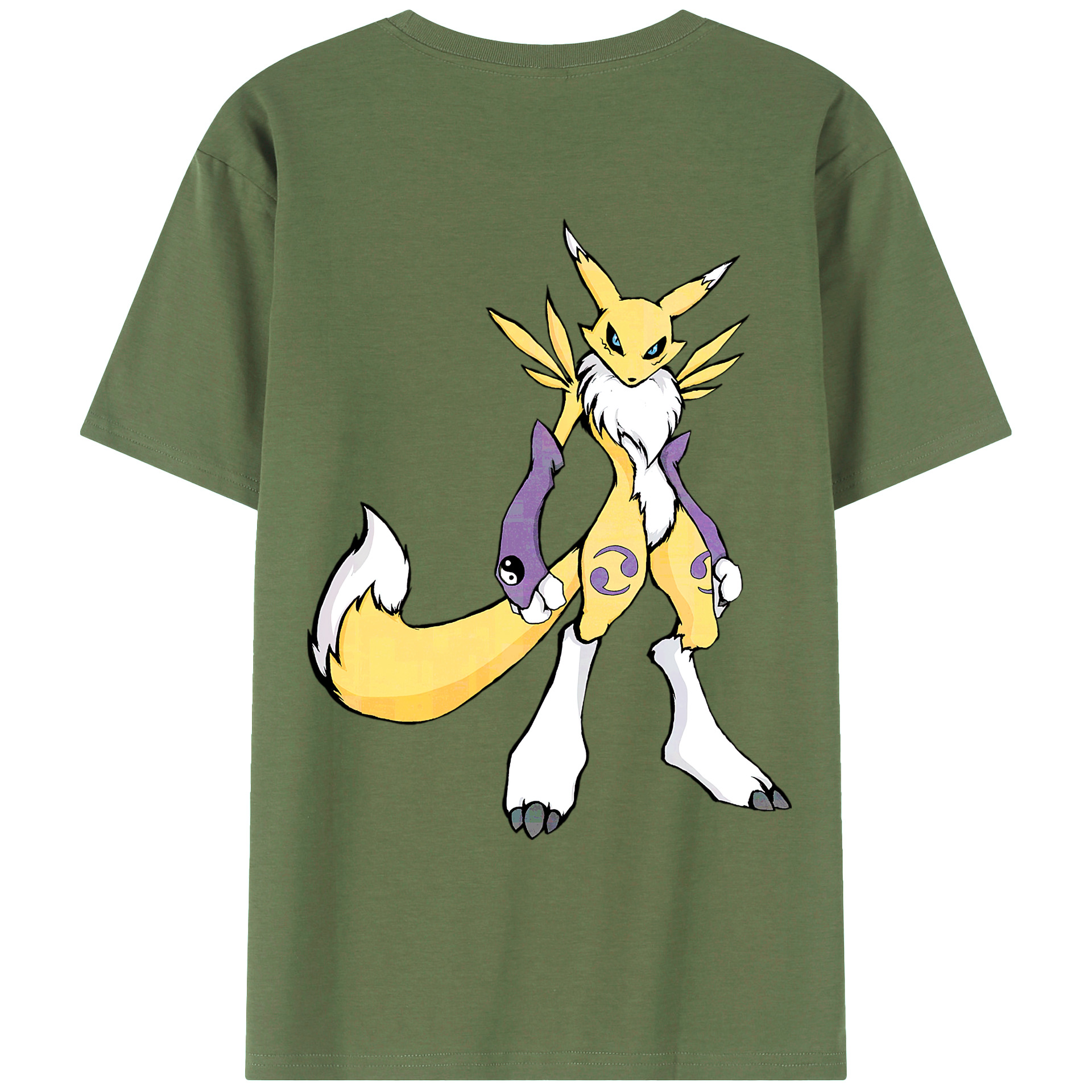 （画像用） Digimon デジタルモンスター/デジモン 綿100％ メンズ半袖Tシャツ（バックプリント） 通気性